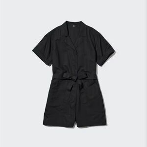 Uniqlo Black Short-Sleeve Jumpsuit linen blend small